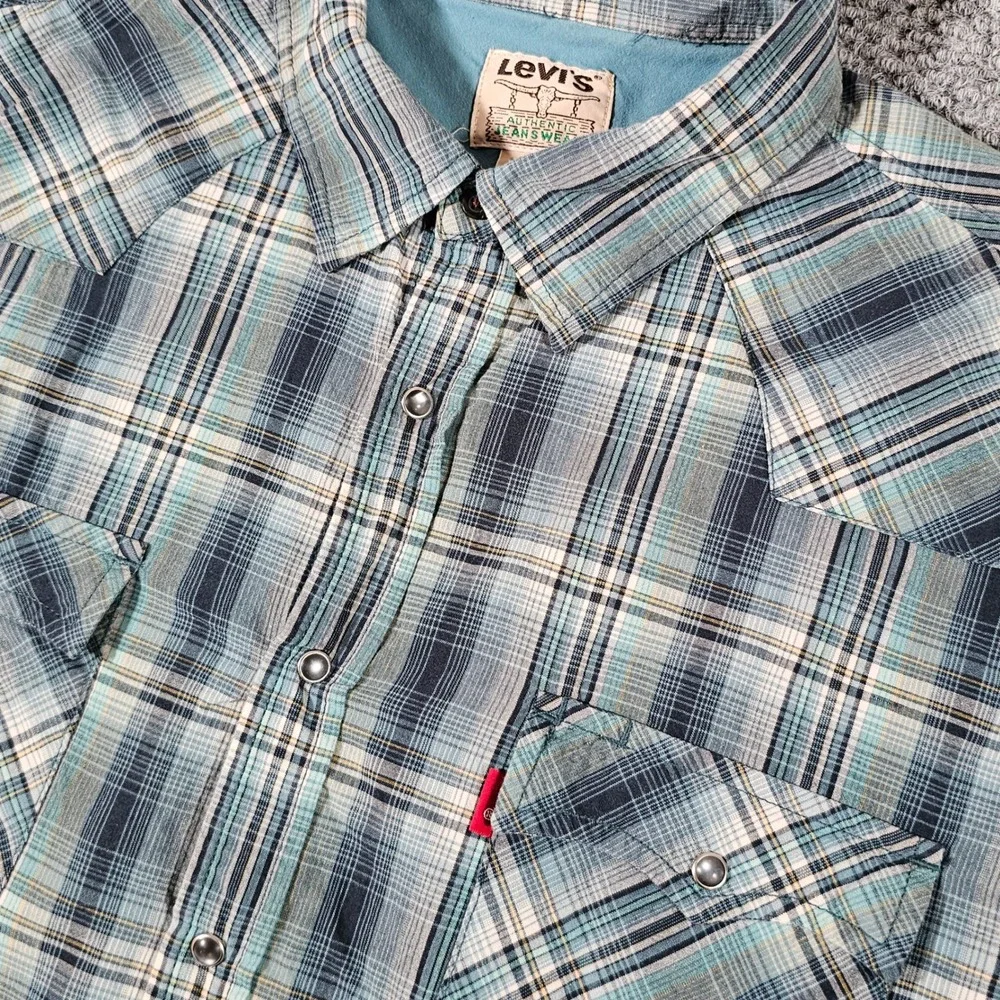 Vintage Levi's Plaid Western‎ Shirt Short Sleeve Pearl Snap Button Up Cowboy XL